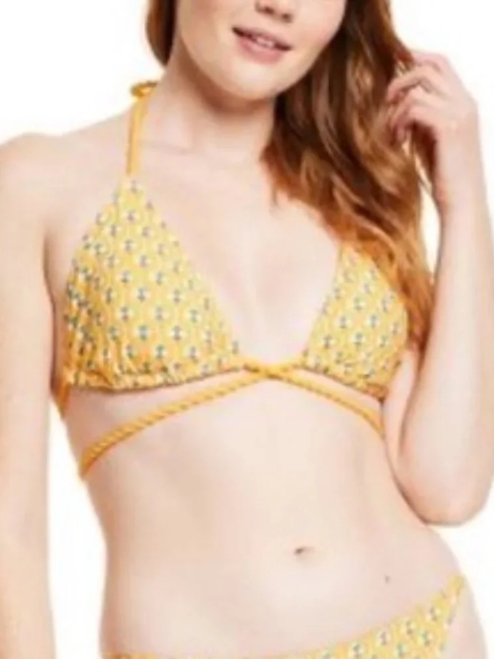 NWT Yellow Patterns String Bikini Top Size L - Picture 5 of 5